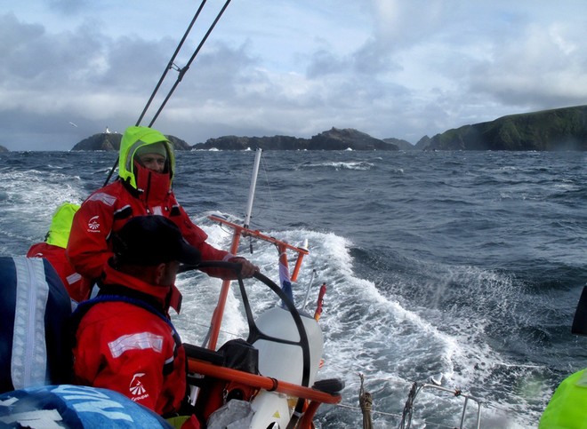 Groupama 70, rounding the turning mark off Muckle Flugga, Photo credit Yann Riou Team Groupama
