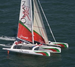 Trimaran sailing yacht Oman Air Majan on track to break single handed Round Britain and Ireland record