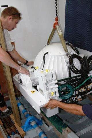 Installing the M21000 Gyro on motor yacht Enticer Photo Credit Seakeeper