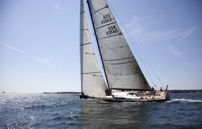 Sailing yacht Bella Pita charging for the finish at the Shipyard Cup. Photo Credit Billy Black.