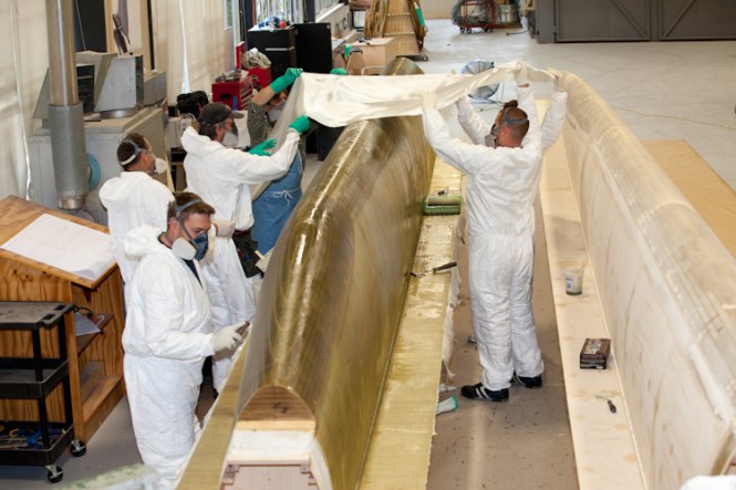 Construction of the first AC45 catamaran is underway in New Zealand - Photo credit Americas Cup Construction of the first AC45 catamaran is underway in New Zealand - Photo credit Americas Cup