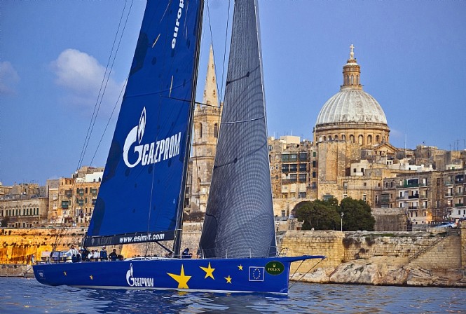 ESIMIT EUROPA 2 - Line Honours - crossing the finish line at 183232 Photo credit Rolex  Daniel Forster