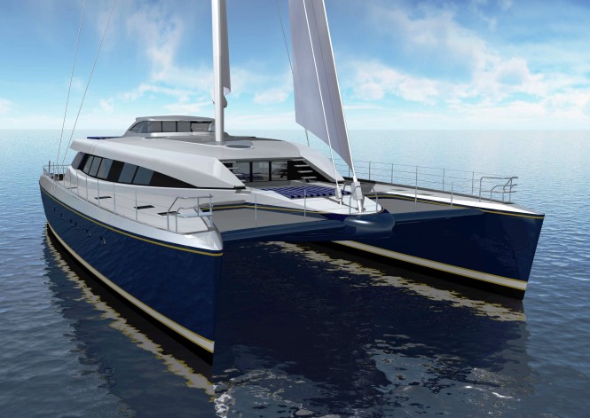 Exterior of the 30m Super Catamaran Q5 (hull YD66) by Yachting Developments