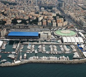 Ferretti Group's CRN 60m megayacht Blue Eyes on display at the Genoa Boat Show