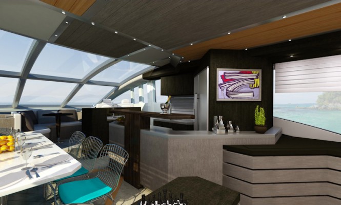 Intermarine 85' flybridge motor yacht interior by Luiz de Basto Designs 