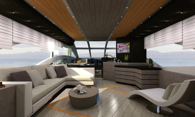 Intermarine 85' flybridge motor yacht interior by Luiz de Basto Designs 