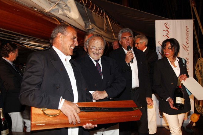"La Belle Classe" cocktail party in the harbour of Saint-Tropez - Ed Kastelein, Mr le Maire Jean-Pierre Tuveri, Bernard d'Alessandri and mme Kastelein