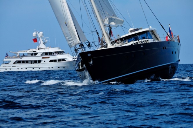 Motor superyacht accompanying Sailing megayacht racing at Asia Superyacht Rendezvous 2009