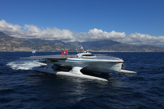 Ms Turanor – PlanetSolar departing for solar boat expedition – Photo courtesy of PlanetSolar