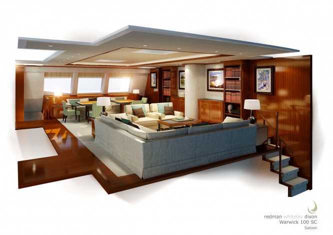 Salon of the 30m Super Catamaran Q5 (hull YD66) by Yachting Developments