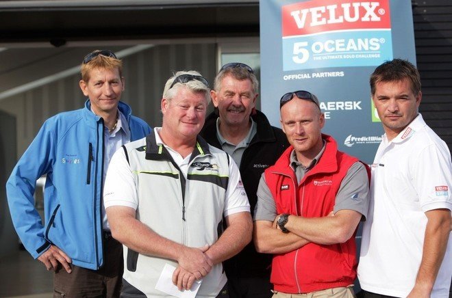 Skippers Christophe Bullens, Brad Van Liew, Derek Hatfield, Chris Stanmore-Major and Zbigniew Gutkowski at official opening of the Race Village - Credit Velux 5 Oceans