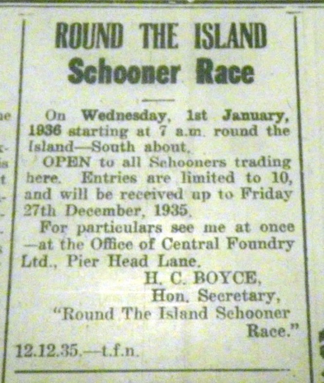 The Notice of Race for the first Round Barbados Race – The Barbados Advocate Dated 12th December 1935.