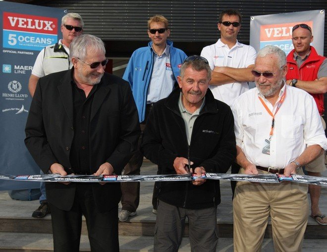 Water & Maritime Affairs delegate Jack Dillenbourg, Canadian Ocean Racer Derek Hatfield and Velux 5 Oceans Chairman Sir Robin Knox-Johnston, officially open the Race Village -  Credit Velux 5 Oceans