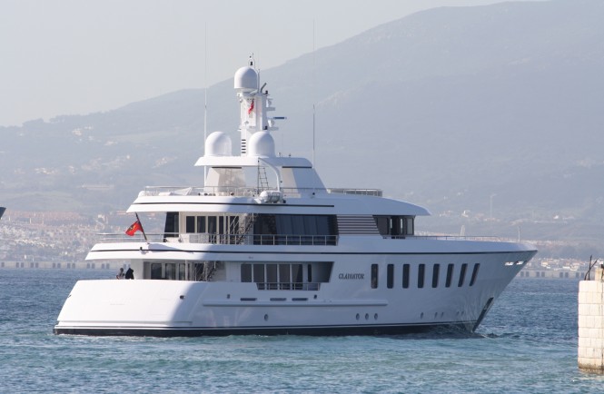 F45 Vantage, luxury yacht Gladiator leaving Gibraltar - Photo Credit Giovanni Romero