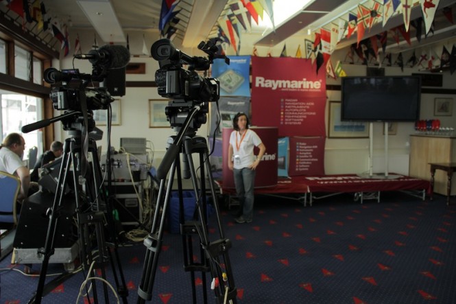 Raymarine prepares for their Weather Briefing at the Island Sailing Club. Photo Steve Adams