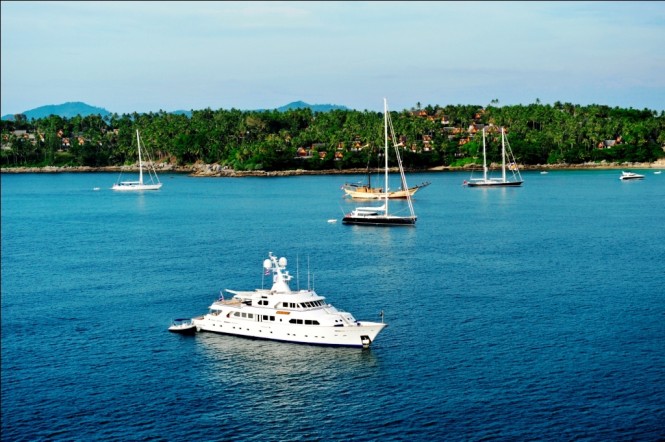 Surin Bay Phuket with Superyachts both sail and motor