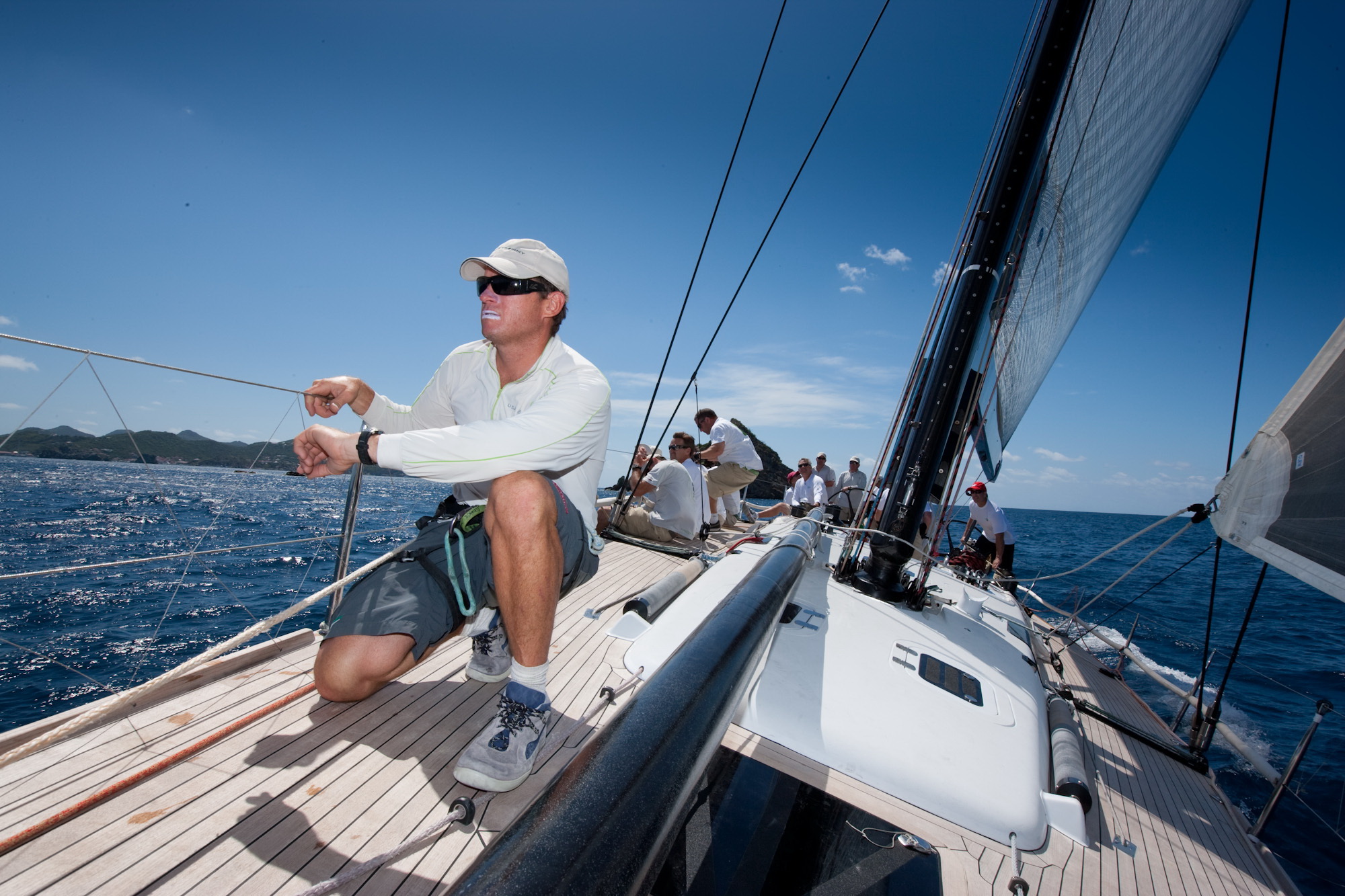 Bowman Ben Beer counts down to the start for Jim Swartz’s Swan 601Moneypenny at the 2010 Les Voiles de St. Barth. © Christophe Jouany