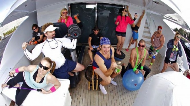 Motoryacht (MY) Slojo Owners, Guests, Crew Take Turns Running, Biking, Rowing - Credit YachtAid Global
