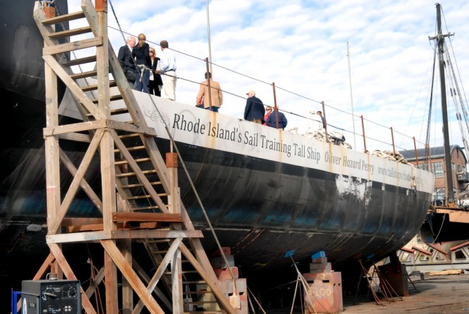 SSV Oliver Hazard Perry (OHP) dry docked at Promet Marine Services in Providence, R.I. - credit Larry Maglott