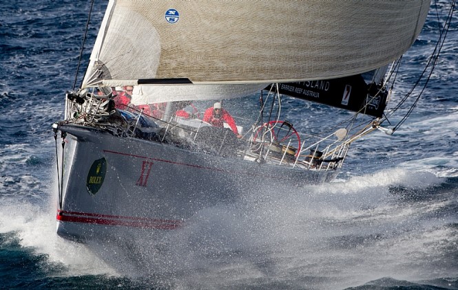 Sailing Yacht WILD OATS XI approaching Tasman Island - Photo credit Rolex  Carlo Borlenghi