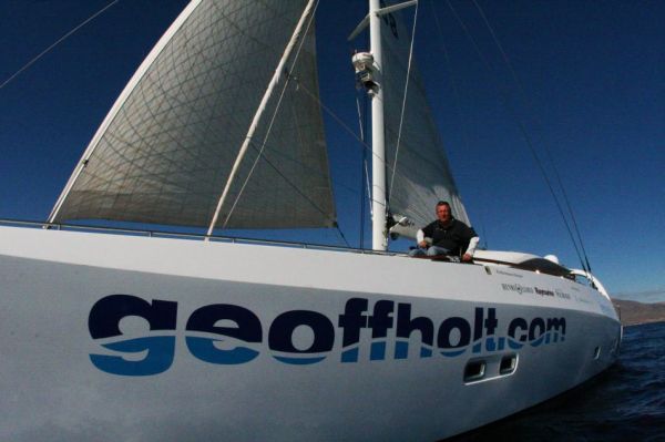 Geoff Holt aboard the impossible Dream as he began his adventure to sail the Atlantic - Photo  Digby Fox onEdition