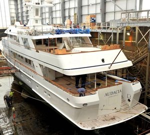 Motor Yacht Audacia arrives at Pendennis for 2m stern extension