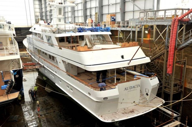 Motor Yacht Audacia arrives at Pendennis for 2m stern extension