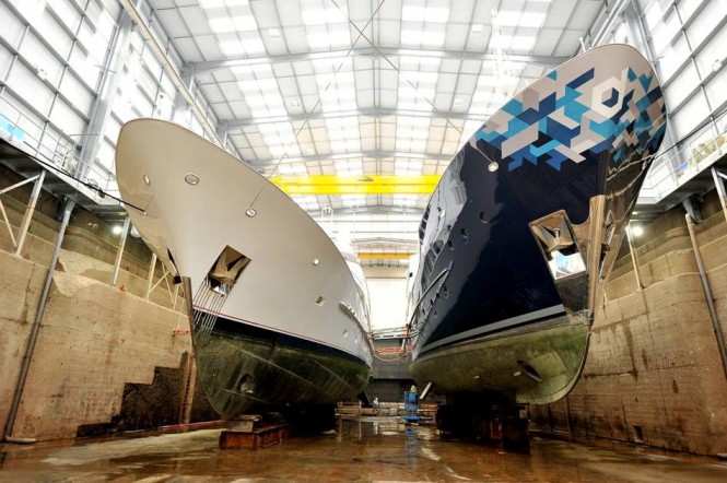 Motor yacht Audacia and Dardanella at Pendennis Shipyard for refit