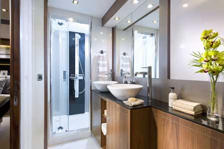 Sunseeker Manhattan 73 motor yacht interior by Design Unlimited - Bathroom