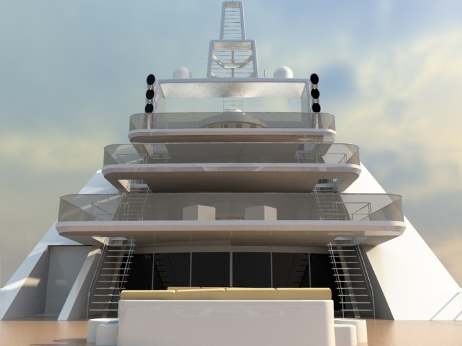 110m Explorer Motor Yacht Concept by J Kinder Yacht Design - Aft Balconies