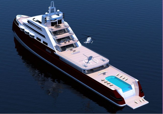 110m Explorer Motor Yacht Concept by J Kinder Yacht Design- Arial View