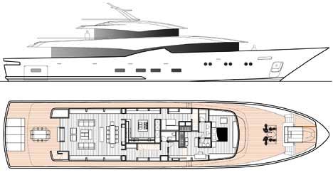 Layout of the 42m Blue Navy motor yacht concept by UKI Design. Layout of the 42m Blue Navy motor yacht concept by UKI Design.