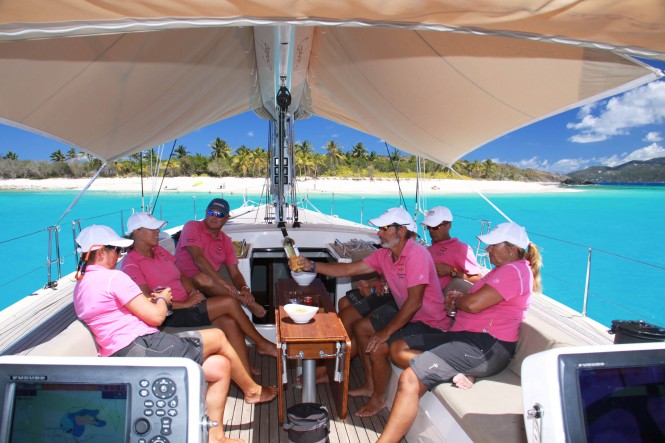 Crew of Swan 66 Godot Relax in the British Virgin Islands © Yacht Shots 11