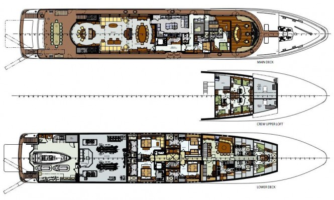 Lower and Main Deck General Arrangement of Motor yacht Areti - Trinity Yachts