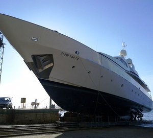 Motor yacht Tumberry C under refit at Atollvic Shipyard