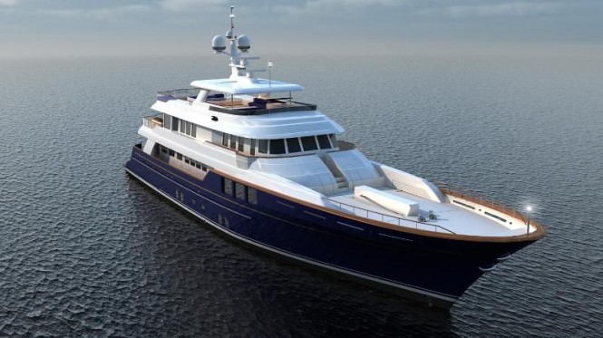 New 3-D image of the completed RMK 45m superyacht BN80 by Ron Holland Design to launch in Spring