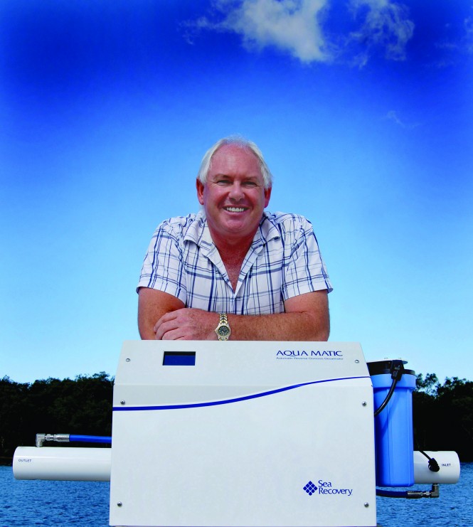 Australian Wholesale Marine managing director Errol Cain with the new Sea Recovery Aqua Matic desalinator