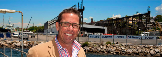 Guy Bailey in front of Baileys Marine fuel facility, White Bay, Sydney.