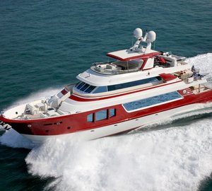 The Europa 100 motor yacht RED PEARL by MCP bunkers in Tobago, Caribbean.