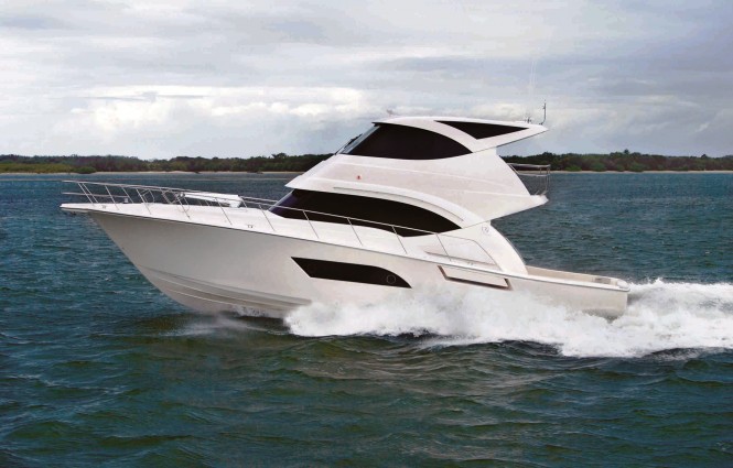 First glimpse of the striking new Riviera 53 Enclosed Flybridge motor yacht during its first sea trial on the Broadwater 