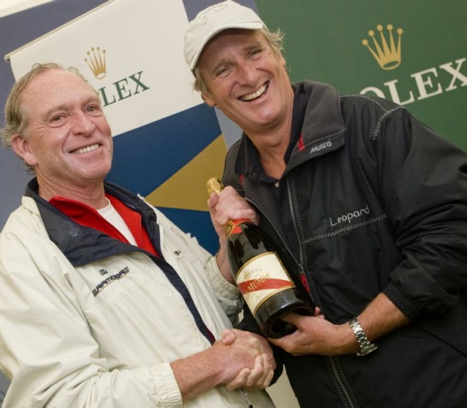 George David, owner of RAMBLER & Mike Slade, owner of ICAP LEOPARD, second and first boats across the finish line Rolex Fastnet Race 2007 ©PhotoROLEX Carlo Borlenghi