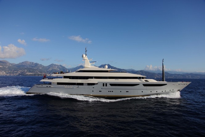 Running shot of the CRN built 72m motoryacht Azteca