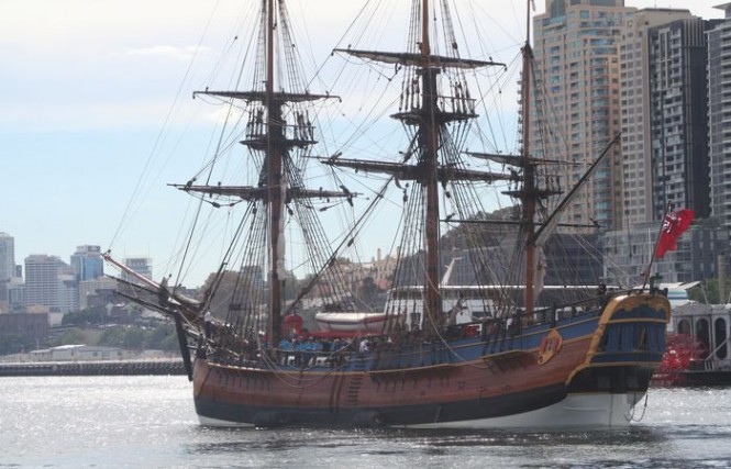 Sailing yacht Endeavour, replica of Captain James Cook’s ship, HMB Endeavour sails for Perth 2011