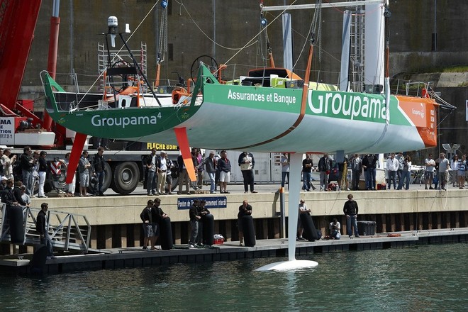 Sailing yacht Groupama 4 is launched in Lorient, France (Photo by Yvan Zedda)