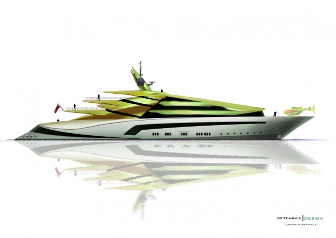 The McDiarmid Luxury Yacht Design - 85m side profile Superyacht Iwana - In Lime