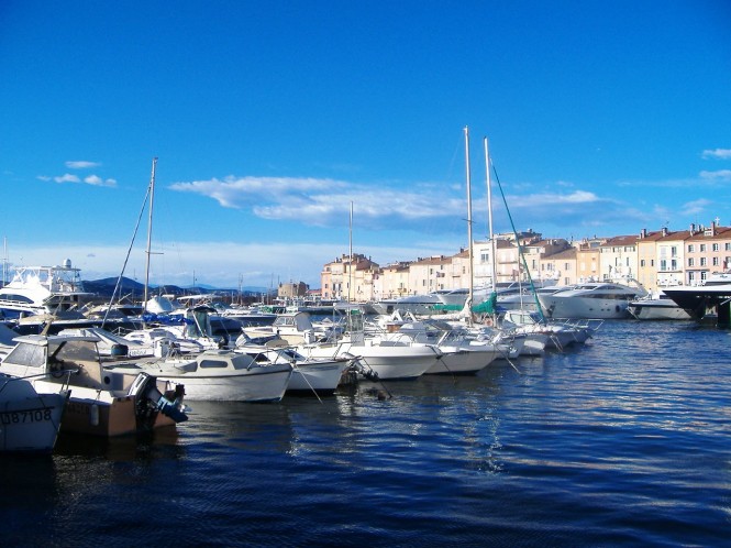 The Port of St Tropez - a notouriously busy luxury yacht Mediterranean French marina during summer
