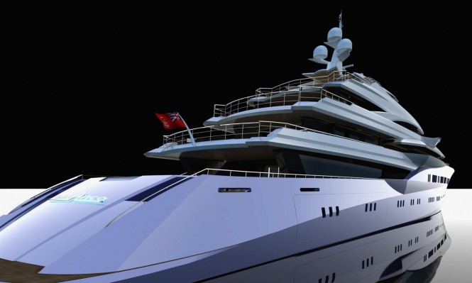 Adriel Design for oceAnco Superyacht Lumen - a 90m project - three-quarter waterline aft view