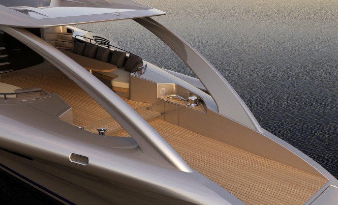 Motor yacht Adastra aft in silver a Power Trimaran - as Designed by John Shuttleworth Yacht Design
