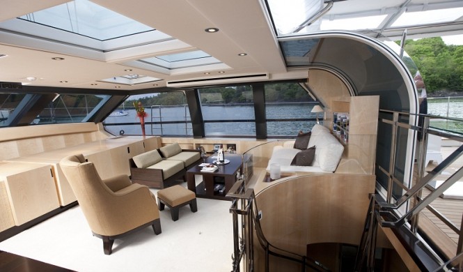 Sailing yacht AKALAM Salon with plenty of natural light - Credit: Lloyd Images