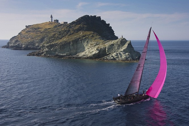 Sailing yacht JETHOU, GBR rounding the Giraglia Rock Photo credit Rolex  Carlo Borlenghi